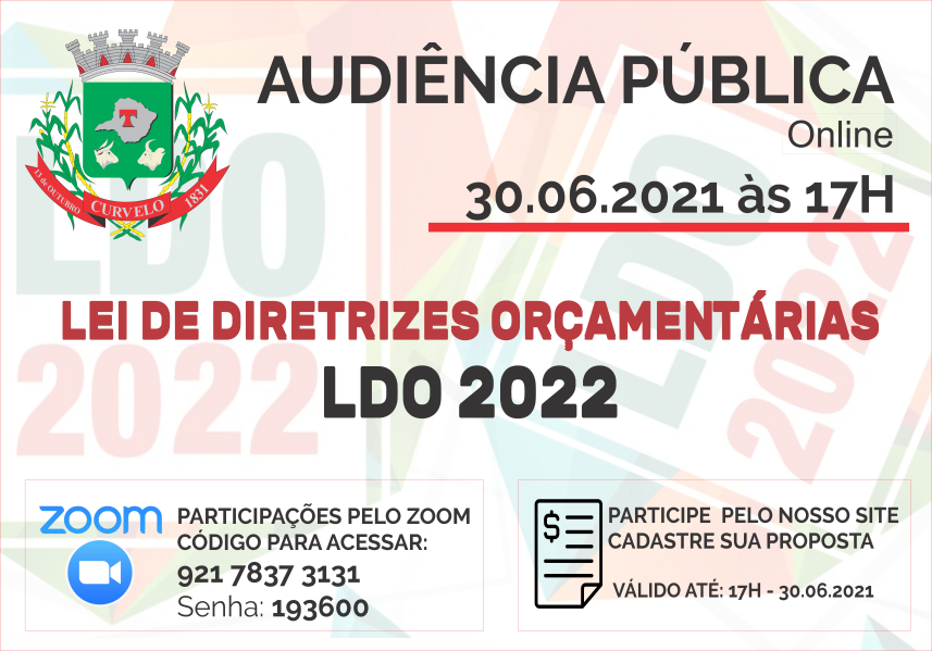 AUDIÊNCIA PÚBLICA - LDO - LEI DE DIRETRIZES ORÇAMENTÁRIAS - CONVITE